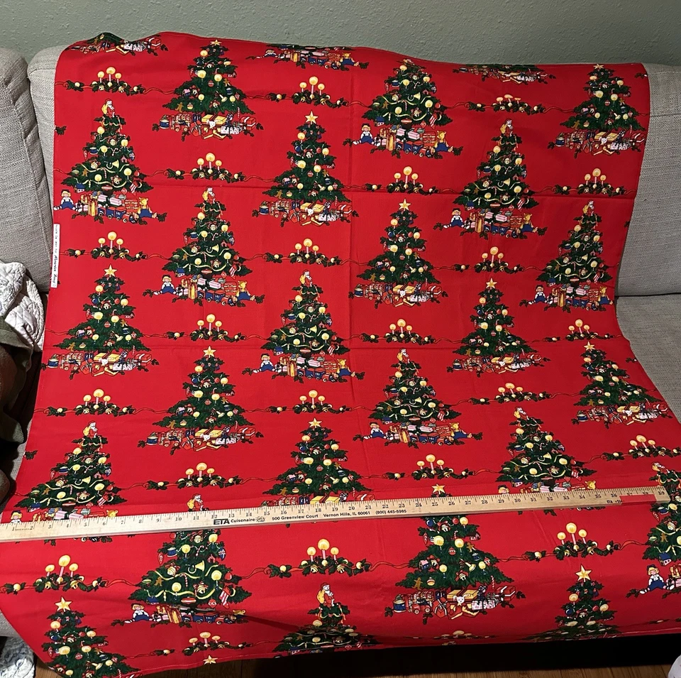 Nicole DeLeon Alexander Henry CHRISTMAS TREE Cotton Fabric 43”x48”TABLECLOTH Top - Image 4 of 4