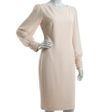 Karl Lagerfeld Paris Scuba Sheath Chiffon Dress Pearl Cuffs Boat Neck 14