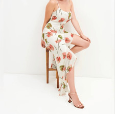 Reformation Winola Cali Floral High Low Ruffle Maxi Dress Ivory S