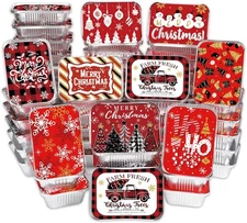 36PCS Christmas Aluminum Food Containers with Lids 9 Styles Merry Christmas Foil