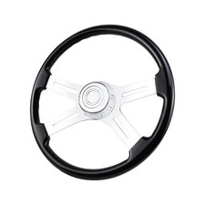18" Solid Wood lacquering Truck Steering Wheel 4 Spoke Aluminum Chrome Plated...