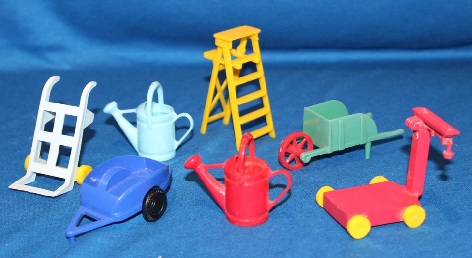 VINTAGE DOLL HOUSE WHEELBARROW, LADDER, SCALE, CART, WATERING CANS & MORE- XLNT. - Image 2 of 2