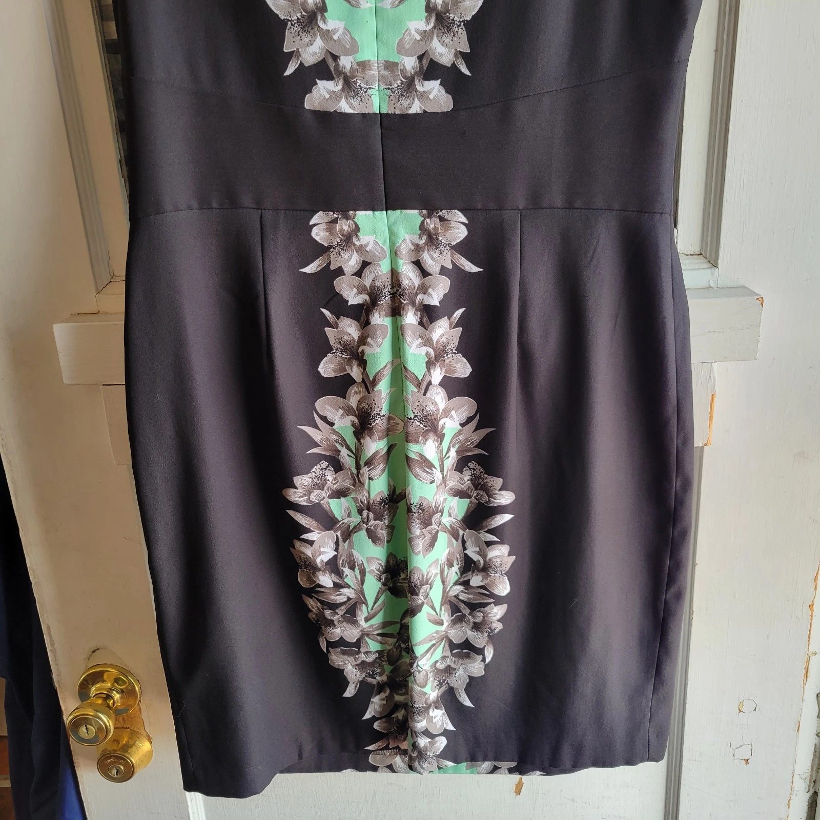 VETEMENTS Abito donna New York & Co nero grigio verde floreale foderato senza maniche taglia 16