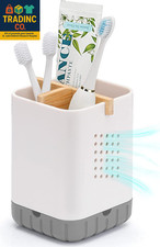 Toothbrush and Toothpaste Holder with Bamboo Divider for Bathroom Countertop Org