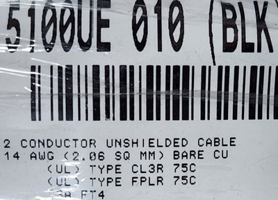 Belden Wire 5100UE 14/2C Speaker/Audio/Communication Cable Riser CL3R Black/50ft