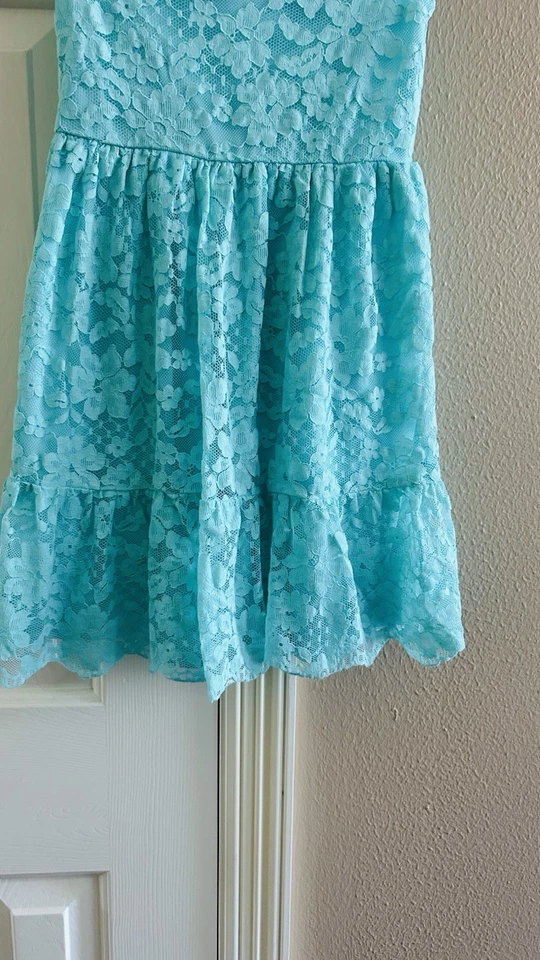 Vestido Place para niña 6X/7 color turquesa sin mangas de encaje Foto 3 de 4