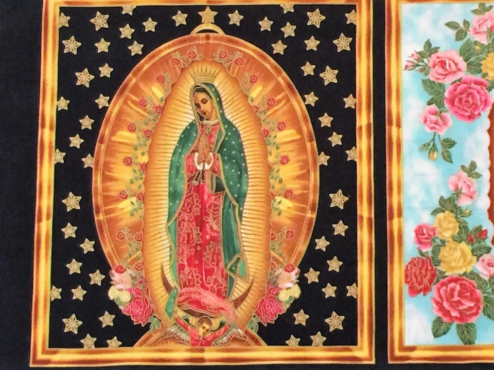 Our Lady of Guadalupe Mexico Virgin Mary Fabric 4 Square Panel metallic 1/3 Yd - Image 4 of 4