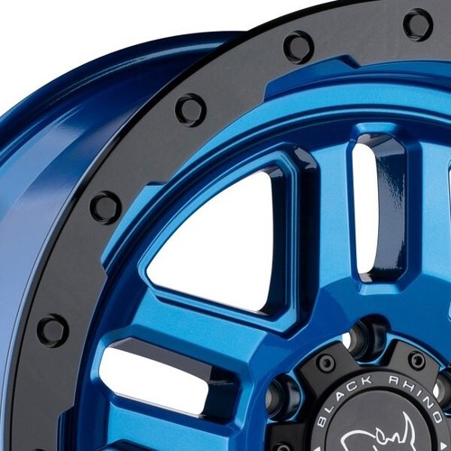 20 BLUE W/ BLACK LIP RING WHEELS RIMS OFF ROAD ALL TERRAIN AT RHINO - Picture 3 of 8