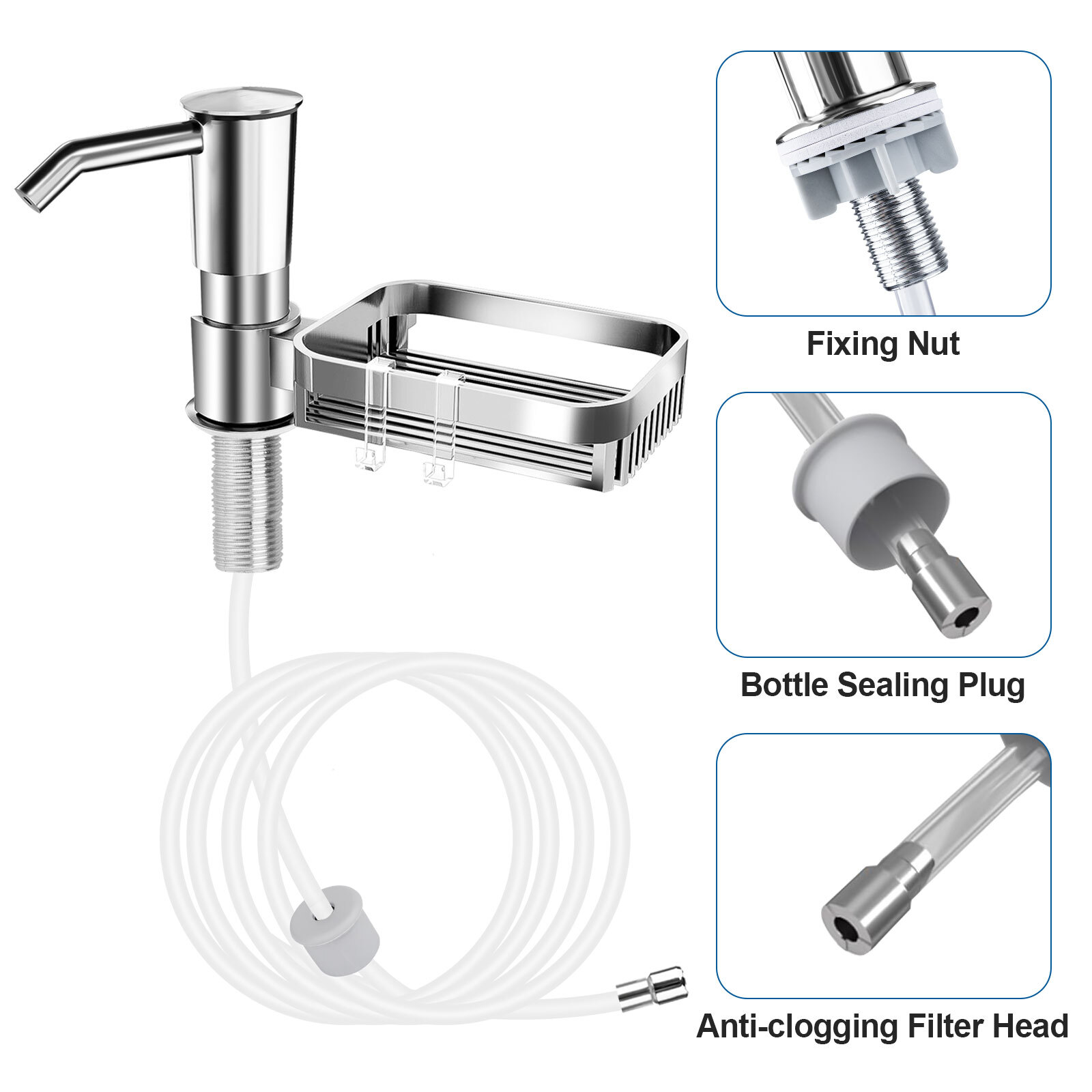 Sink Soap Dispenser Kitchen ABS Liquid Pump Tube with Sponge Holder