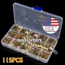 115Pcs Hose Spring Clamp Fastener Kit 6-22mm Fuel Water Line Pipe Air Tube Clip