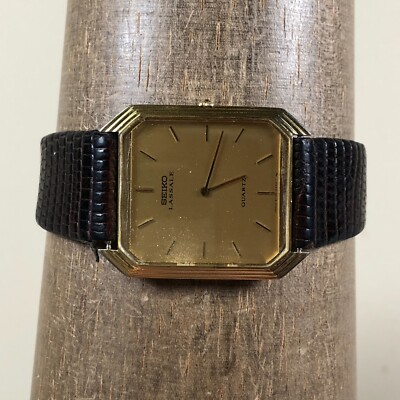 Vintage Seiko Lassale Men 6730-0450T Black Leather 27mm