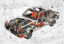 Ford Escort RS Technical Line Drawing Cutaway Kunst Poster Druck