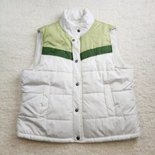 77 Seventy SEven Puffer Vest XL White Green Retro Vintage Pockets Layered