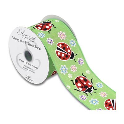 Drahtband Natur Blumen Marienkäfer limettengrün 63 mm verschiedene Längen, Blumen