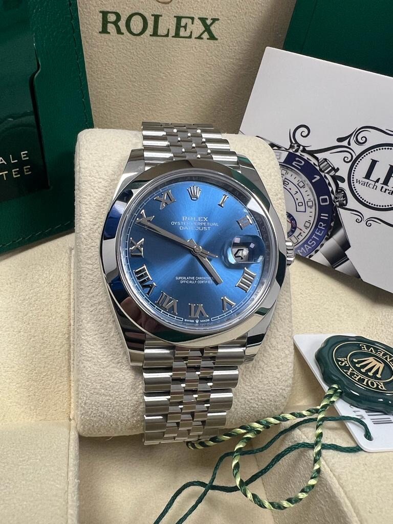 Rolex Datejust 41mm 2023 Blue Azzuro Men's Steel Jubilee Bracelet