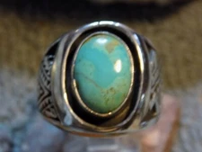 New Sterling Silver Kingman Turquoise Mens  Ring Navajo  Size 12 1/4