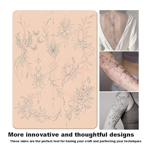 FeteBeauty Mini Tattoo-Übungspad Aus Silikon – Doppelseitig Bedruckt, 1,5 Mm Dick, Mit Hellgrauen Umrissen Für Anfänger
