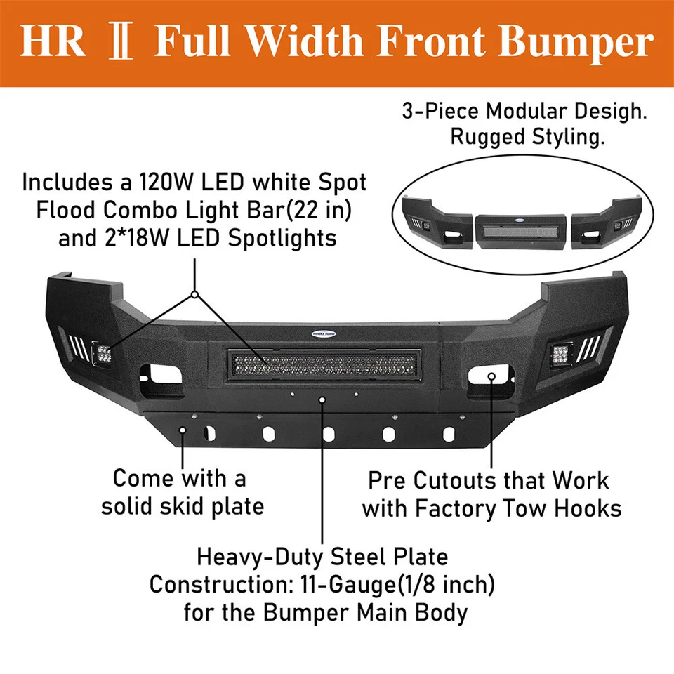 Parachoques trasero delantero todoterreno de acero de alta resistencia con luz para Ford F250 F350 2005-2007 Foto 4 de 4