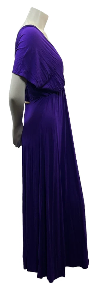 24 Seven Maxi 连衣裙女式大码 2X 紫色无袖 V 领全新弹力 — 第 4/4 张图片