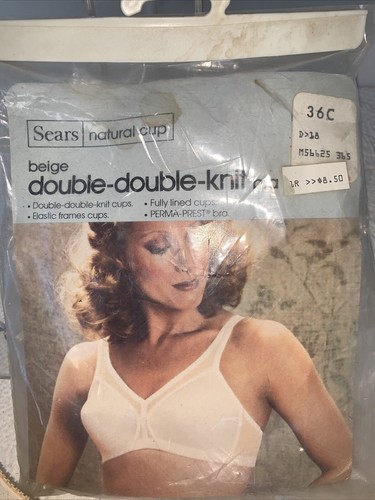 VINTAGE SEARS Double Double Knit Perma Prest Bra 36C Lined Natural Cup - Picture 2 of 5
