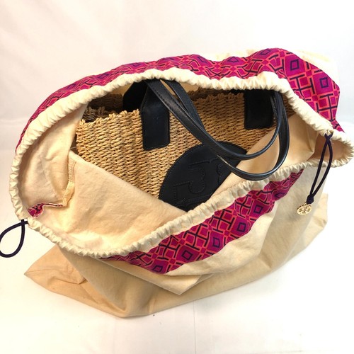 TORY BURCH Ella Basket Bag Tote Bag Raffia Leather Authentic Storage Bag From JP - Picture 21 of 22