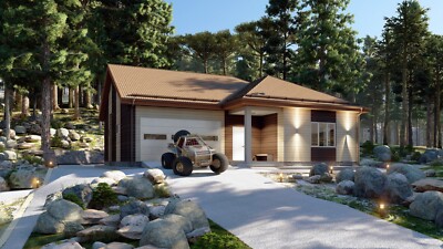 Mountain House 3 Bed, Bathroom, 2 Car Garage CAD Blueprints Metric/Imperial