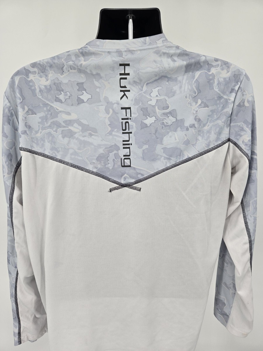 HUK Fishing Shirt Mens Small Camo Gray Long Sleeve Stretch