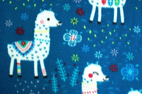 BTY* WHITE LLAMAS WITH DECORATED SADDLES ON DARK TEAL FLEECE FABRIC 1YD 60X36" - Picture 3 of 4