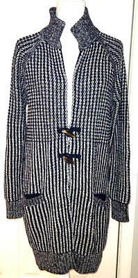 GAP Chunky Knit Toggle Cardigan Sweater  Longline Shawl Collar Navy White  Large