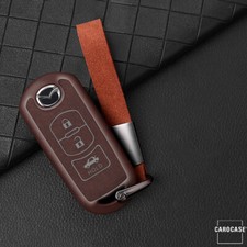 Alcantara Cover Schutzhülle für Mazda Schlüssel + Lederband + Karabiner braun