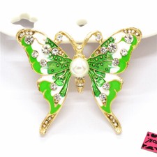 Fashion Green Enamel Shiny Crystal Butterfly Women Charm Jewelry Brooch Pin Gift
