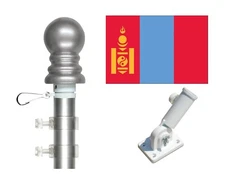 Mongolia 3'x5' Polyester Flag & Spinner Flagpole Set w/Adjustable Bracket