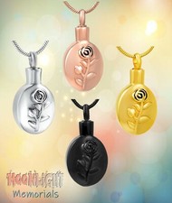 New Flower Inlay Rose Embossed Stainless Steel Urn Cremation Memorial Necklace