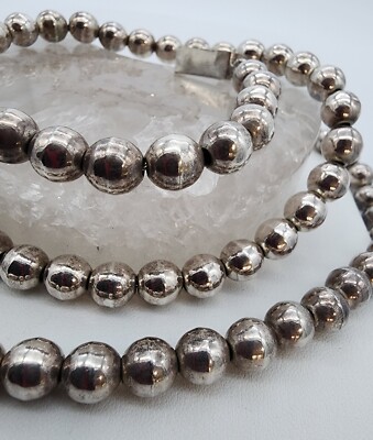 Sterling Silver 925 Mexico Taxco 8mm Bead Box Clasp Long 29