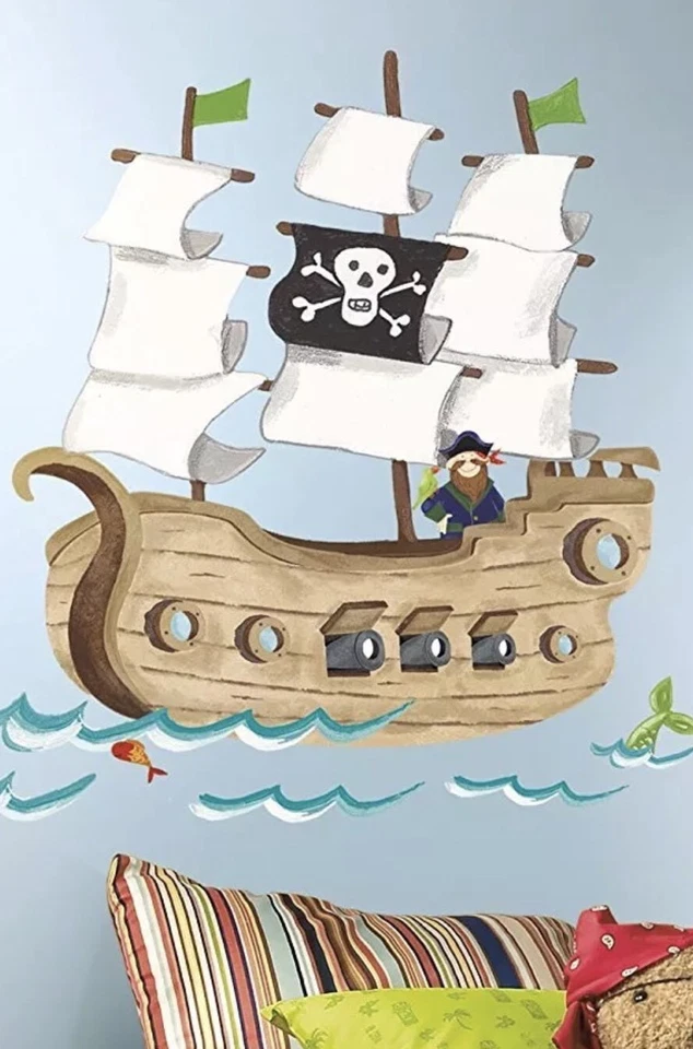 CALCOMANÍAS DE PARED BARCO PIRATA Pegatinas Guardería Bebé Niños Dormitorio Gigante Decoración NUEVO Foto 2 de 3