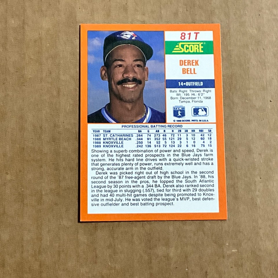 1990 Score Rookie & Traded 81T Derek Bell Toronto Blue Jays eBay