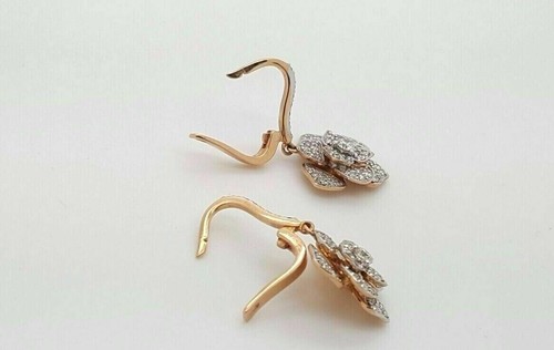 Round Cut Simulated Diamond Flower Shape Drop Earrings In 14k Yellow Gold Plated - Picture 3 of 4