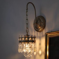 Vintage Crystal Wall Sconce Lamp Teardrops Pendant Wall Vanity Lighting Fixture