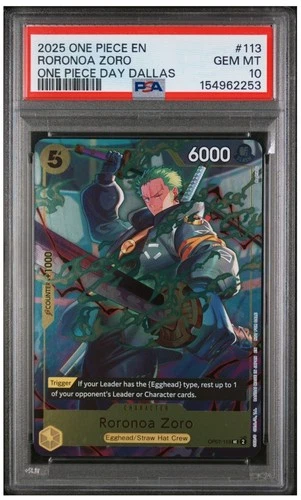 One Piece Roronoa Zoro Day Dallas 2025 Promo Card OP07-113 PSA 10 English