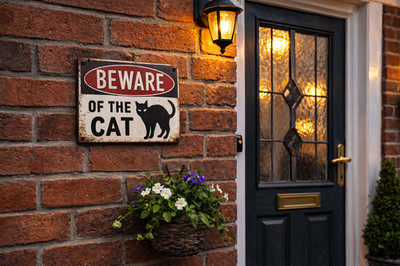 '' Vorsicht vor der Katze '' Metall Gartentor Warnschild Zaun Garage