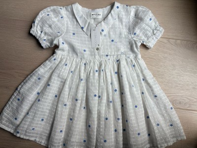 NWT MORLEY Blue Polka Dot Print Cotton Pink Dress 2 Years