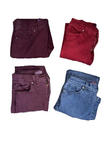 4) Gloria Vanderbilt Amanda Damen Petite 4P weinrot rot blau Tapered Jeans Hose
