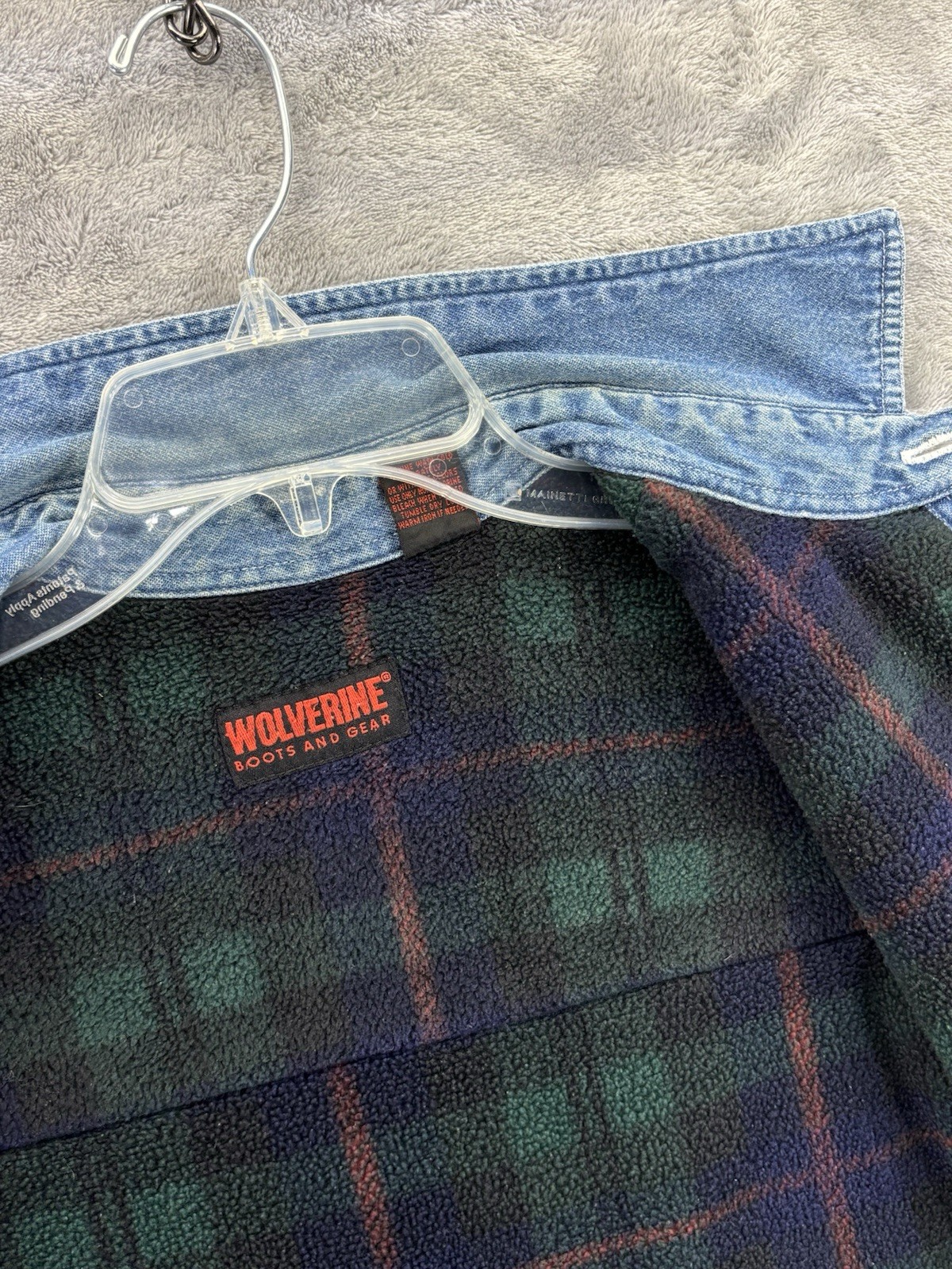 Wolverine Plaid Lined Denim Collared Button Shirt… - image 13