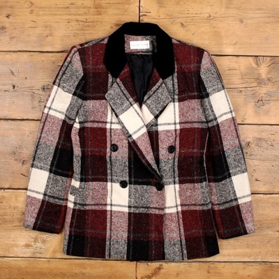 Vintage Casual Corner Blazer Jacke S Damen 90er rot Wolle kariert zweireihig