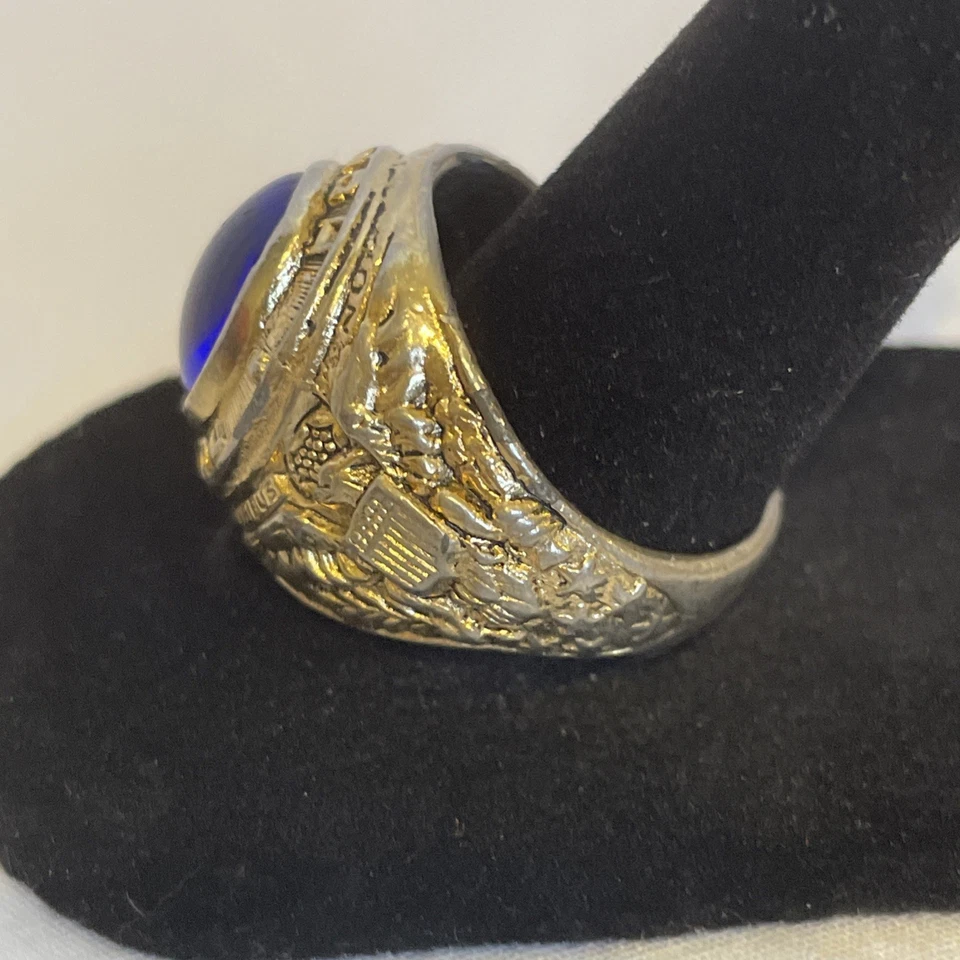 Anillo de escuela secundaria talla 9 Uncas crestas laterales de piedra azul genérico sin año ni escuela Foto 4 de 4