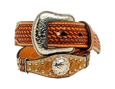 Nocona Western Belt Boys Scalloped Round Conchos Natural N4436448