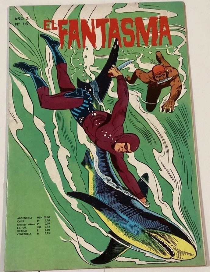 1964 El Fantasma #16 El Fantasma Cómic Español México Tiburón Subacuático Cubierta