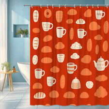 Cute Coffee and Bread Pattern Shower Curtain for Kitchen Decor