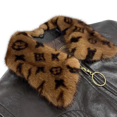 LOUIS VUITTON Vintage LV Monogram Logo Fur Leather Jacket #36 Zip