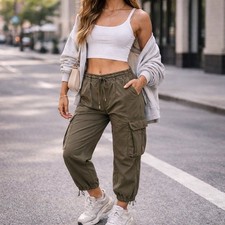 Angel Kiss Cargo Jogger Womens M Pants Olive Green Utility Military Streetwear